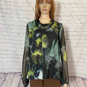 Lattementa Watercolor Floral Chiffon Long Sleeve Blouse Made In Italy Size L